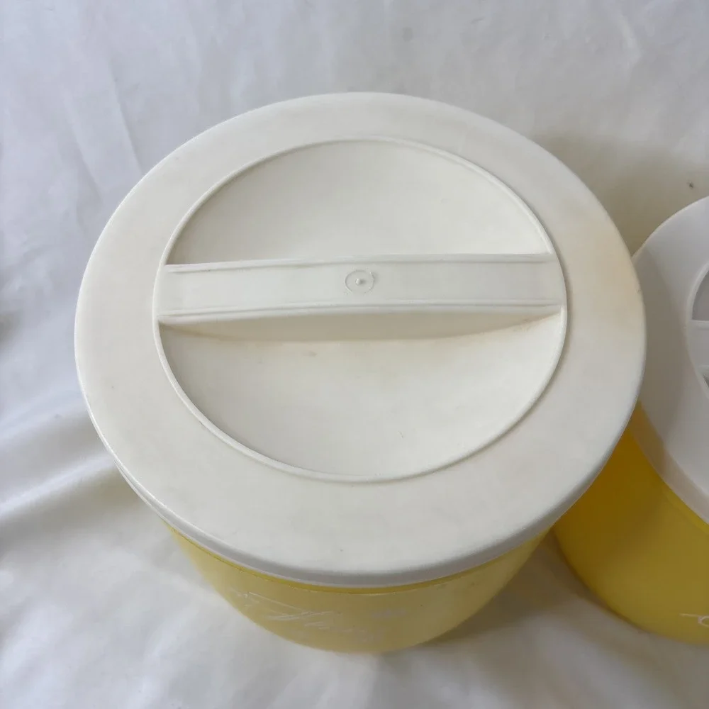 Vtg 1950s Stanley Atomic Plastic Canister Set Yellow Nesting MCM 4Pc Retro Sugar